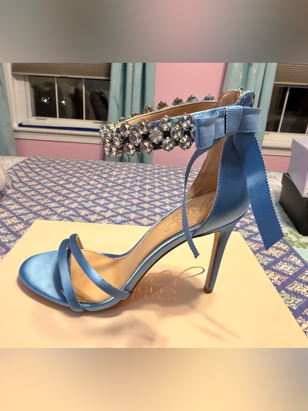 Jewel Badgley Mischka Debra Sky Blue Crystal Heels - NWT Size 7